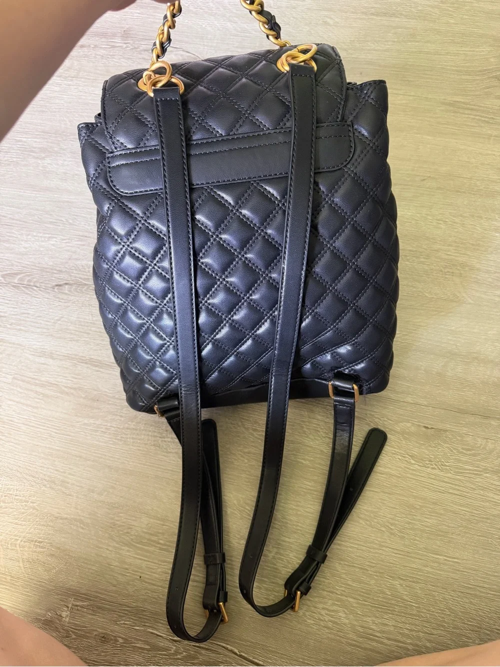 Guess Quilted Black Backpack with Gold Chain Handle